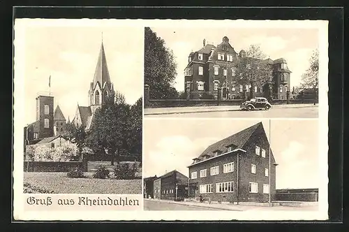AK Rheindahlen, Ortspartie mit Kirche, Gebäudeansichten