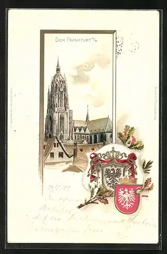 Passepartout-Lithographie Alt-Frankfurt, Dom, Wappen