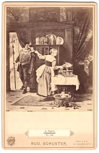 Fotografie Rud. Schuster, Berlin, Krausen-Strasse 34, Gemälde A. Siegert Liebesdienst, Foto nach Original