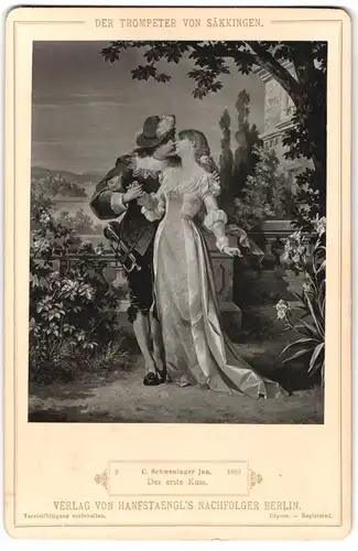 Fotografie Franz Hanfstängl, Berlin, Gemälde C. Schweninger jun. Der erste Kuss, Foto nach Orig.