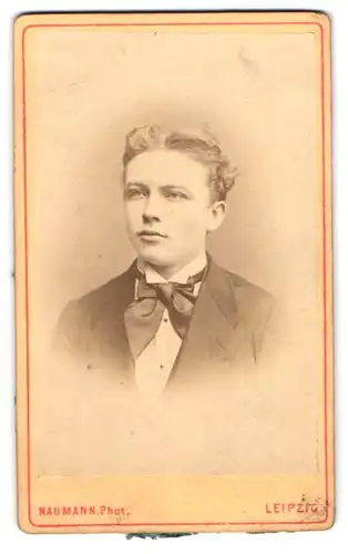 Fotografie Naumann, Leipzig, An der Promenade, Portrait junger Herr im Anzug mit Fliege