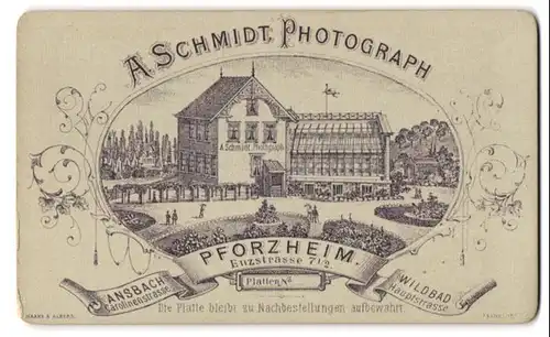 Fotografie A. Schmidt, Pforzheim, Enzstr. 7, Ansicht Pforzheim, Blick auf das Ateliersgebäude des Fotografen