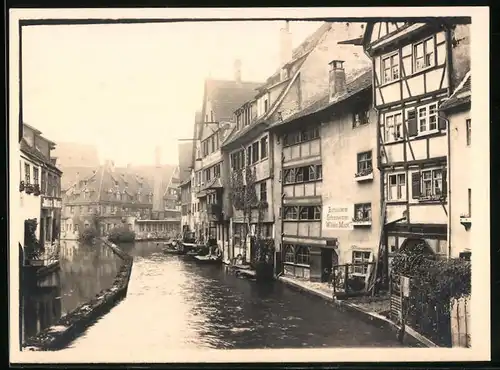 Fotografie unbekannter Fotograf, Ansicht Ulm, Flusslauf mit Geschäftshaus Buchbinderei & Schreibwaren Wilhelm Mack