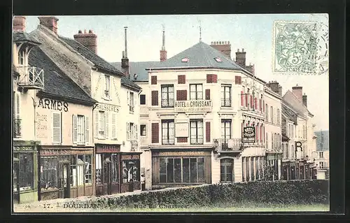 AK Dourdan, Rue de Chartres, Hotel du Croissant