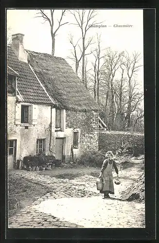 AK Champlan, Chaumière, Magd mit Eimer