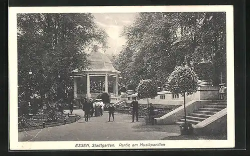 AK Essen, Stadtgarten, Partie am Musikpavillon