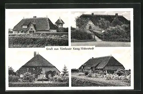 AK Tümlauer Koog /Eiderstedt, Gasthaus, Höfe mit Reetdächern
