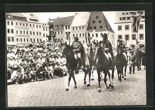 AK Freiberg, 800-Jahr-Feier, Parade mit Reitern