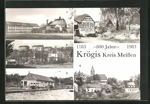 AK Krögis, Gasthaus Bergschänke, Oberschule, Freibad
