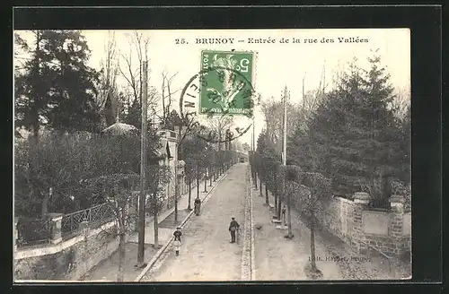 AK Brunoy, Entrée de la rue des Vallées, Strassenpartie