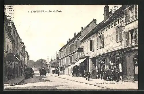 AK Essonnes, Rue de Paris, Strassenpartie