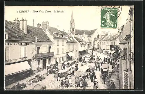 AK Étampes, Place Notre-Dame, Le Marché