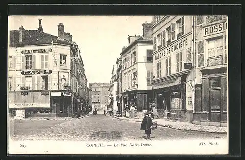 AK Corbeil, La Rue Notre-Dame, Strassenpartie