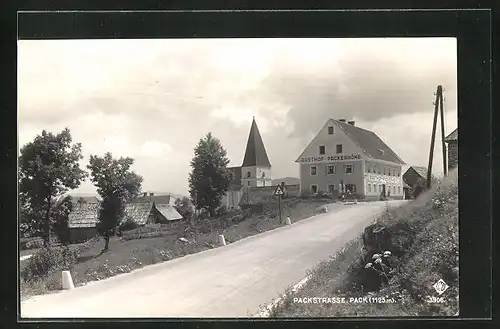 AK Pack, Packstrasse mit Gasthof Packerhöhe und Kirche