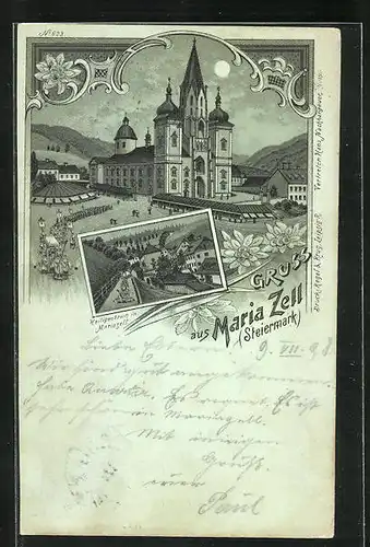 Mondschein-Lithographie Maria Zell, Kirche, Heiligenbrunn