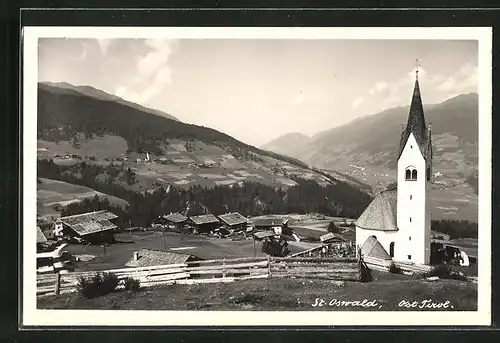 AK St. Oswald, Kirche gegen Berglandschaft