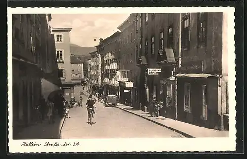 AK Hallein, Strasse der SA., Drogerie, Buchbinderei