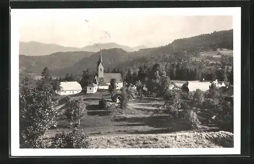 AK St. Nikolai, Ferienheim und Kirche, Blick in die Karawanken
