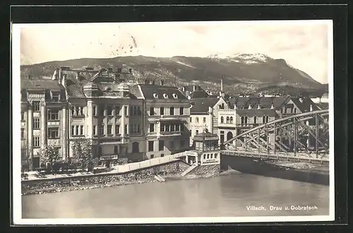 AK Villach, Drau und Villacheralpe am Ufer