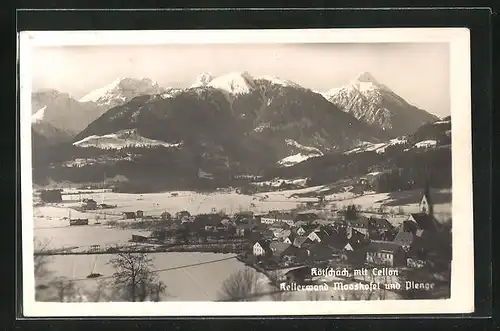 AK Kötschach, Ortsansicht gegen Gebirge