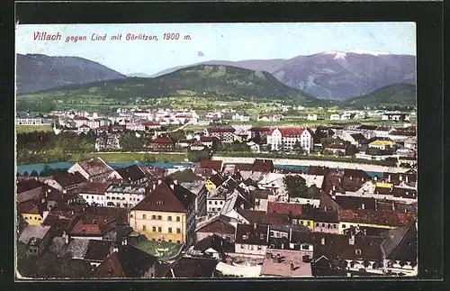 AK Villach, Ortsansicht gegen Lind mit Görlitzen