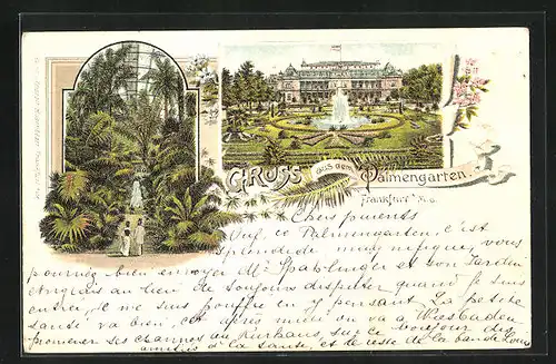 Vorläufer-Lithographie Frankfurt-Westend, 1895, Palmengarten, Wasserfall