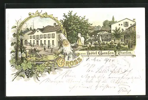 Lithographie Viersen, Hôtel Gansen, Garten