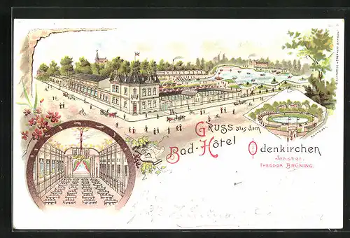 Lithographie Odenkirchen, Bad-Hôtel Odenkirchen, Innenansicht, Rennbahn