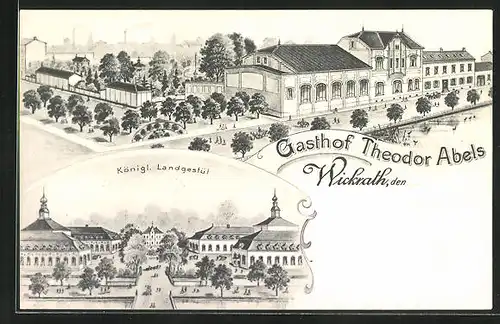 Lithographie Wickrath, Gasthof Theodor Abels, Königl. Landgestüt