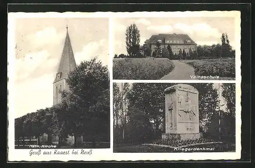 AK Kaarst b. Neuss, Kath. Kirche, Volksschule, Kriegerdenkmal