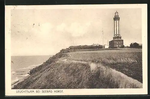 AK Horst, Panorama mit Leuchtturm und Meer