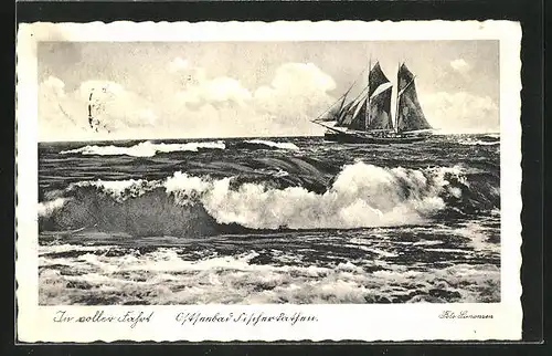 AK Fischerkathen, Segelschiff bei Wellengang