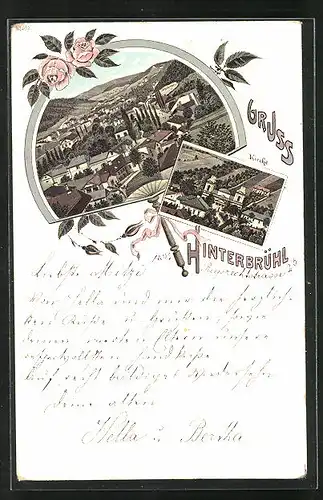 Lithographie Hinterbrühl, Kirche und Ruprechtstrasse