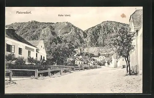 AK Maiersdorf, Strassenpartie mit Schneiderei Carl Seidler, Hohe Wand