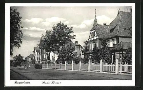 AK Buxtehude, Stader Strasse mit Häuserpartie