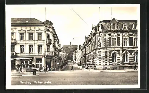 AK Flensburg, Rathausstrasse, Bahnhofshotel