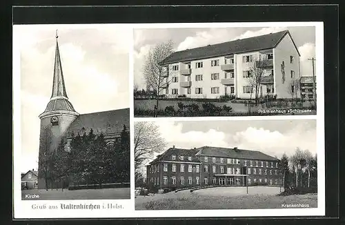 AK Kaltenkirchen, Ortspartie, Krankenhaus, Kirche, Prämienhaus Schlesien