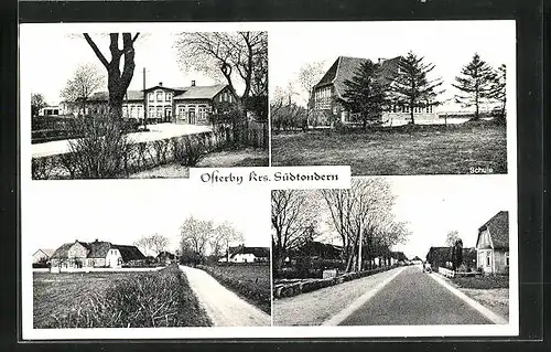AK Osterby b. Südtondern, Schule, Strassenpartie, Wohnhäuser