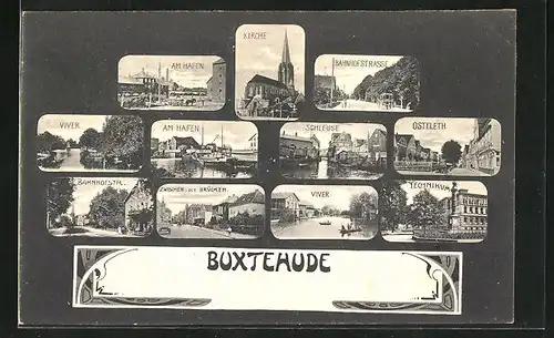 AK Buxtehude, Hafen, Bahnhofstrasse, Ostfleth, Technikum