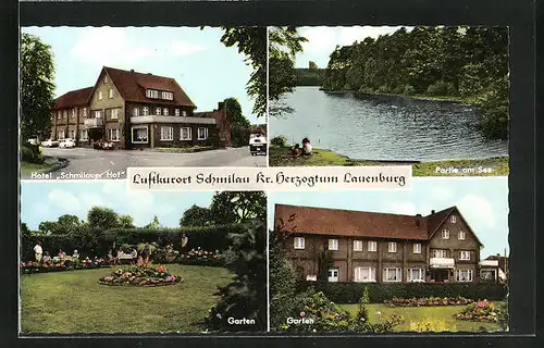 AK Schmilau, Hotel Schmilauer Hof, Seepartie, Gärten