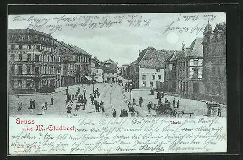 Mondschein-AK M. Gladbach, Markt, Restaurant Peter Wolff