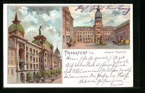 Lithographie Frankfurt a /M., Kais. Ober-Post-Direktion, Innerer Posthof