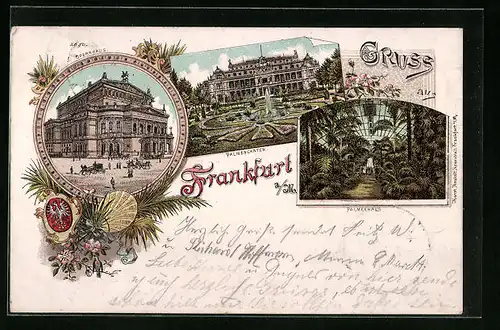 Lithographie Frankfurt a /M., Opernhaus, Palmengarten, Inneres Palmenhaus