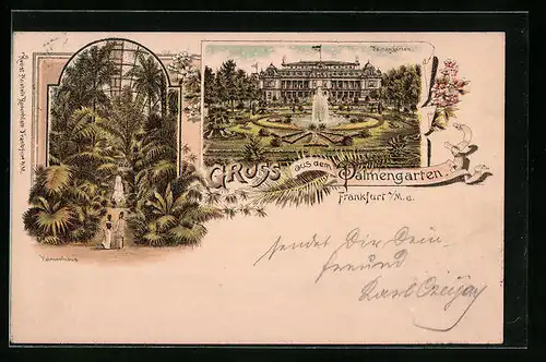 Lithographie Frankfurt-Westend, Palmengarten, Inneres Palmenhaus