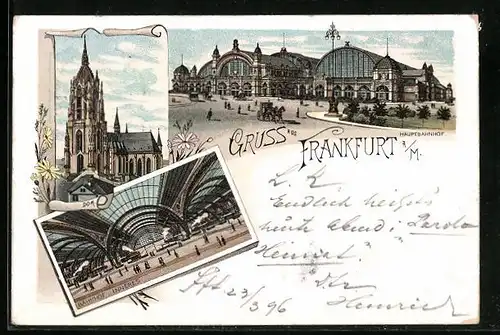 Lithographie Frankfurt a /M., Hauptbahnhof, Inneres, Dom