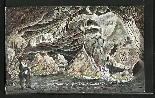 AK Bad Thal in Thür., Tropfsteinhöhle, Grosse Grotte mit der 4m hohen Tropfstein-Pyramide