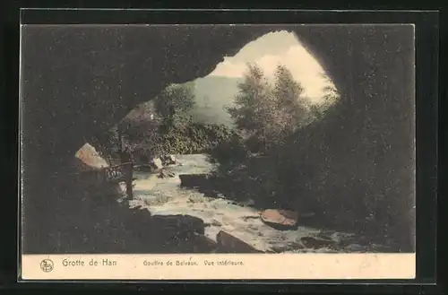 AK Grotte de Han, Gouffre de Belvaux, vue intèrieure