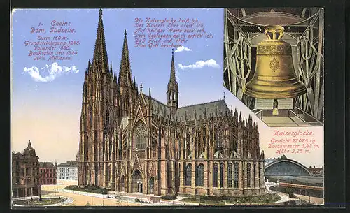 AK Köln am Rhein, Südseite vom Dom und Kaiserglocke