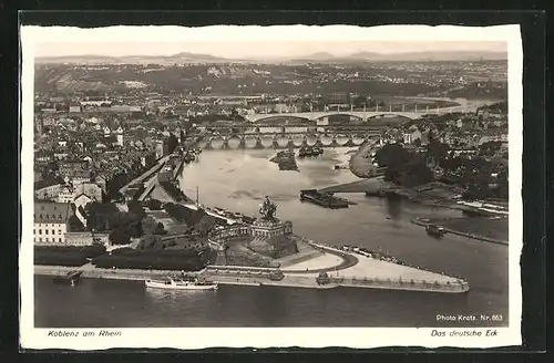 AK Koblenz am Rhein, Das Deutsche Eck aus der Vogelschau