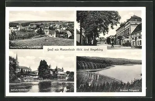 AK Marienheide /Rhld, Gesamtansicht, Schloss Gimborn, Strassenpartie, Brucher Talsperre